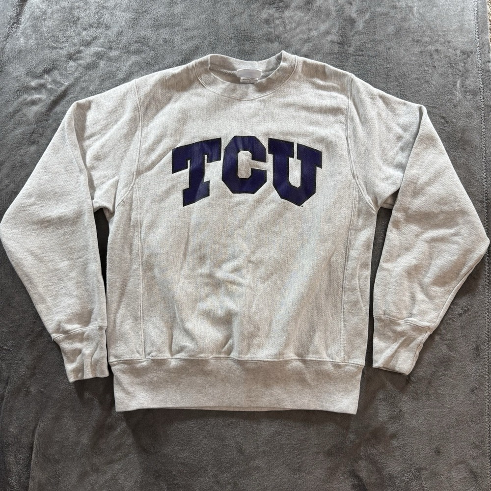 Vintage TCU Champion Reverse Weave Sweatshirt Mens S White Crewneck Horned Frogs